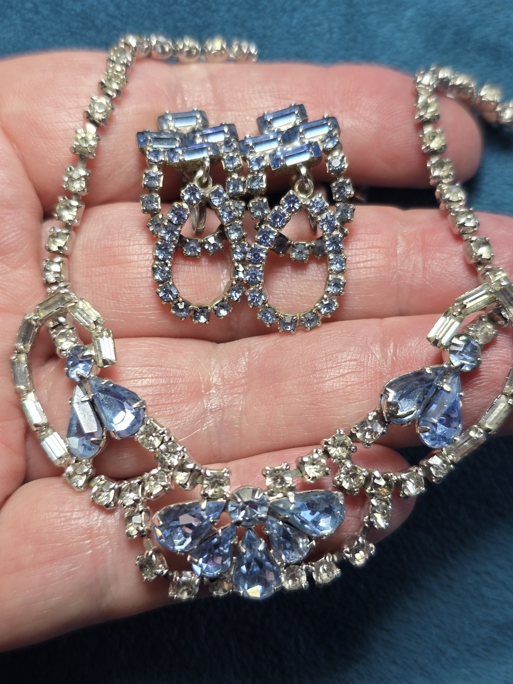 Light Blue Crystal Teardrop Necklace & Earrings Set